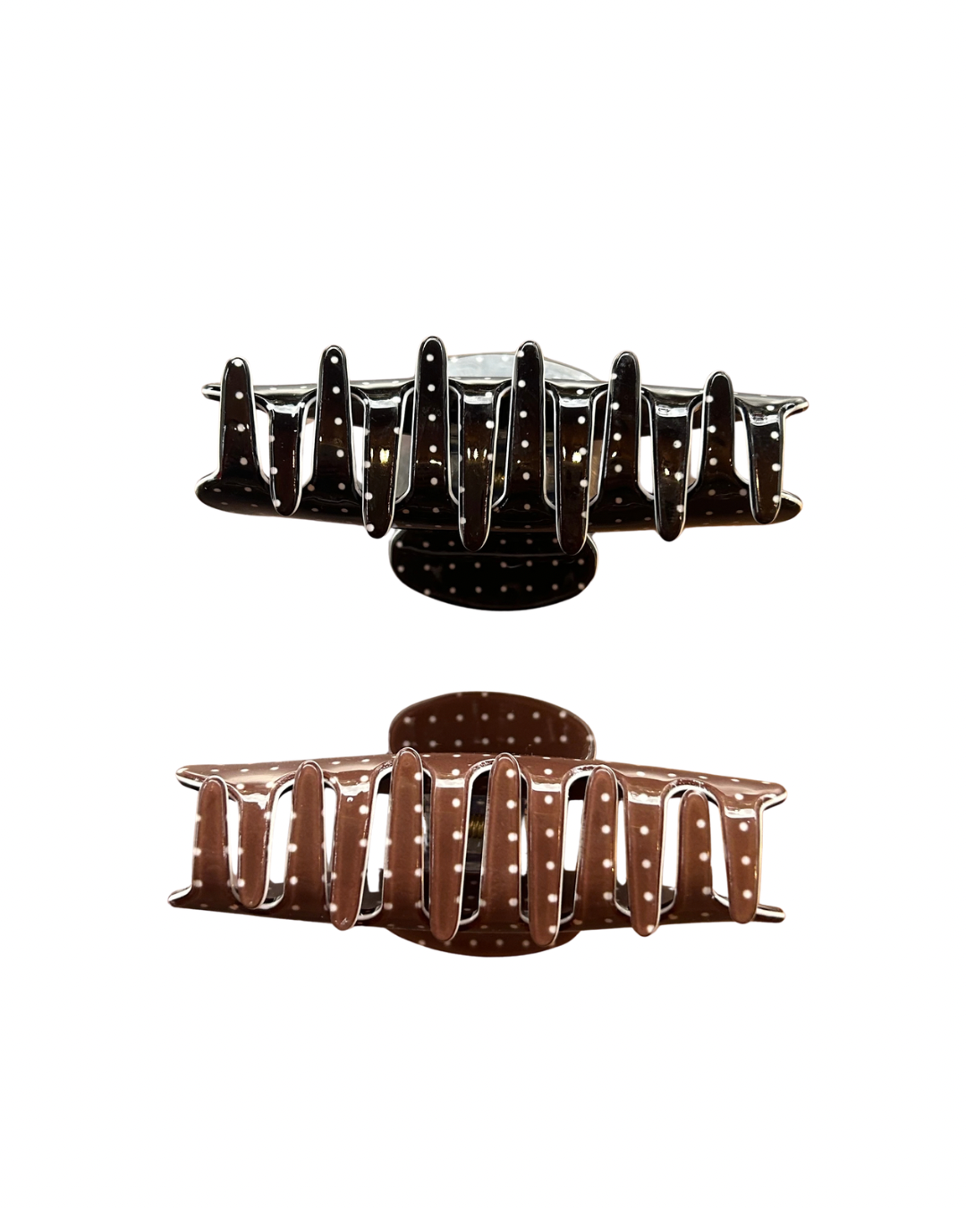 2er Polka Dot Haarspangen - braun & schwarz